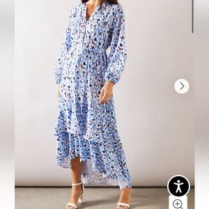 Boohoo Blue Animal Print Long Sleeve Dress